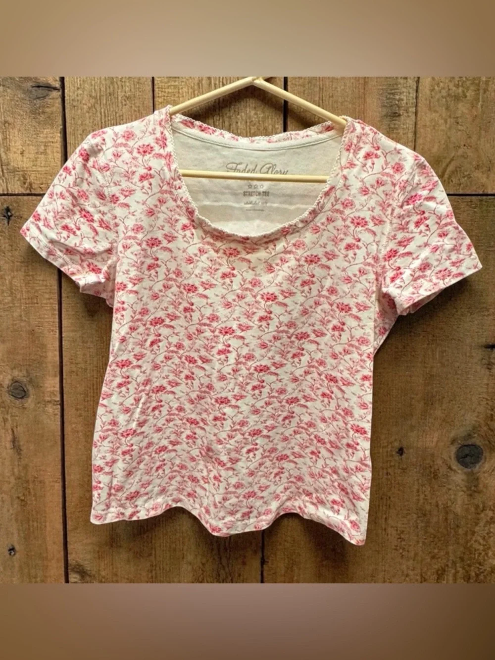 Faded glory Pink Floral Short Sleeve Knit Top XL